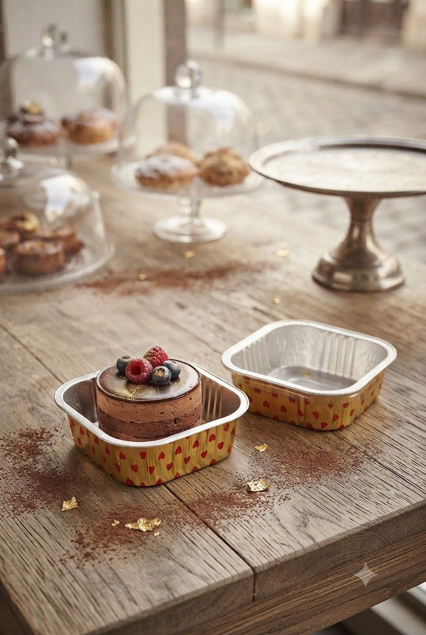 Square Baking Cups-135ml (Golden/Red dots)