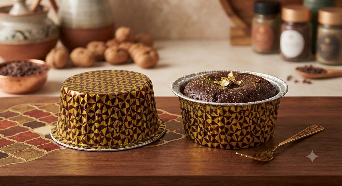 Round Baking Cups-130ml (Golden/brown check design)