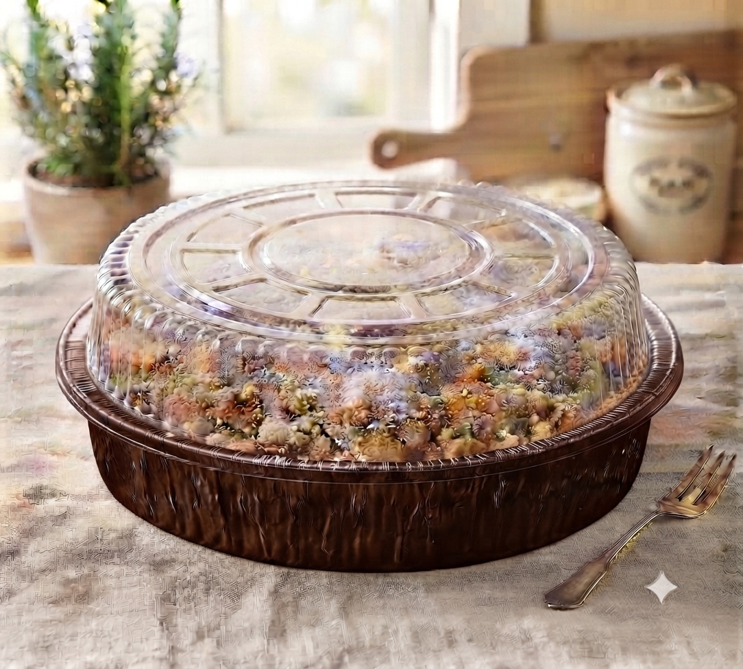 Brown 9 Inch Round Container With  Transparent Lid