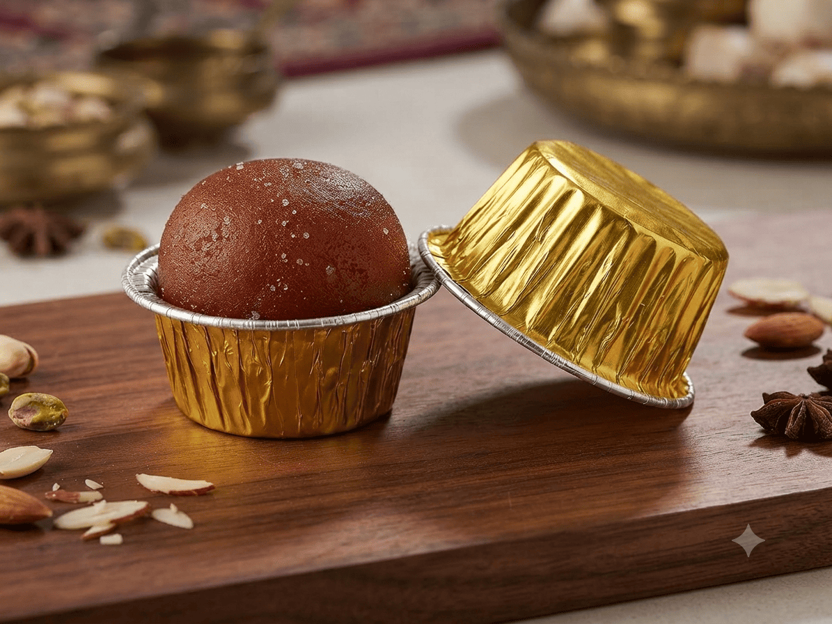 Round Golden Mithai Cups  -40ml (AFC4025)